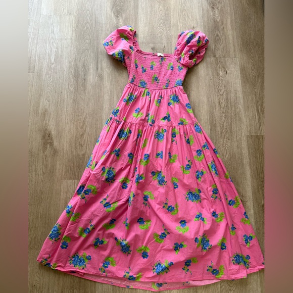 moon river pink floral dress Anthropologie Moon River Pink Floral Smocked Puff Sleeve Cottagecore Maxi Dress